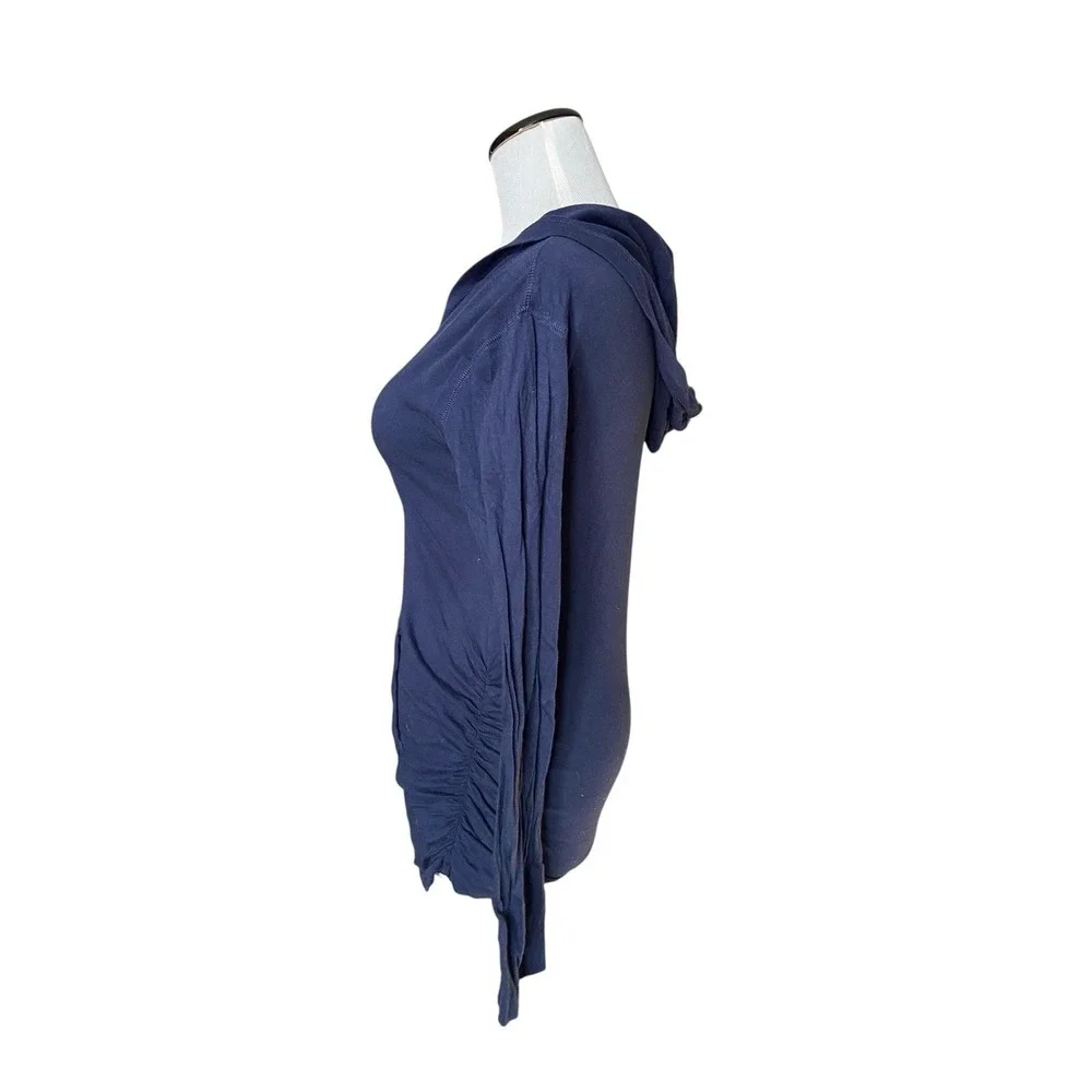 Ralph Lauren Y2K V-Neck Fitted Hoodie Shirt Women Size L Navy Lightweight Preppy